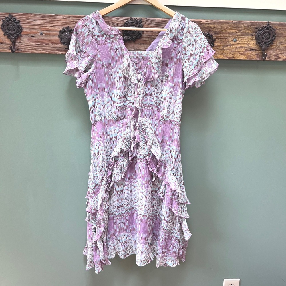 Sundance Purple Silk Blend Ruffle V-Neck Flutter Sleeve Dress Womens 4